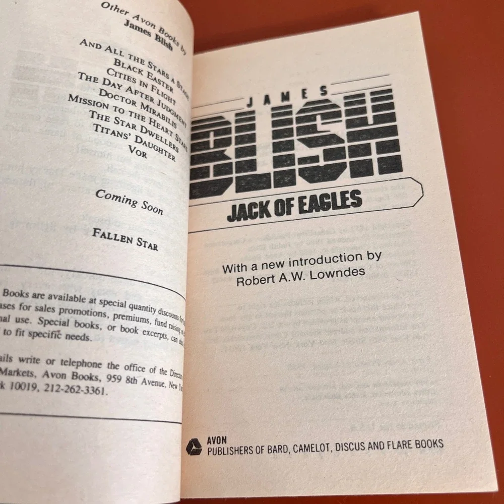 Jack of Eagles James Blish Vintage Sci-Fi Paperback Avon 1982 ISBN 0380611503
